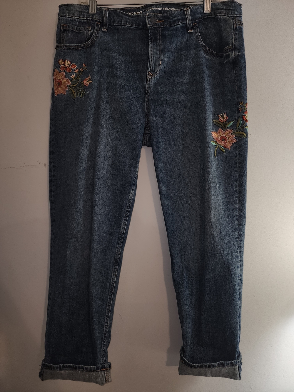 Embroidered Floral Dark Blue Women's Jeans